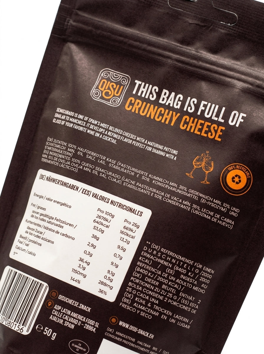 Pack x10 Queso Deshidratado QISU Sabor Cheddar