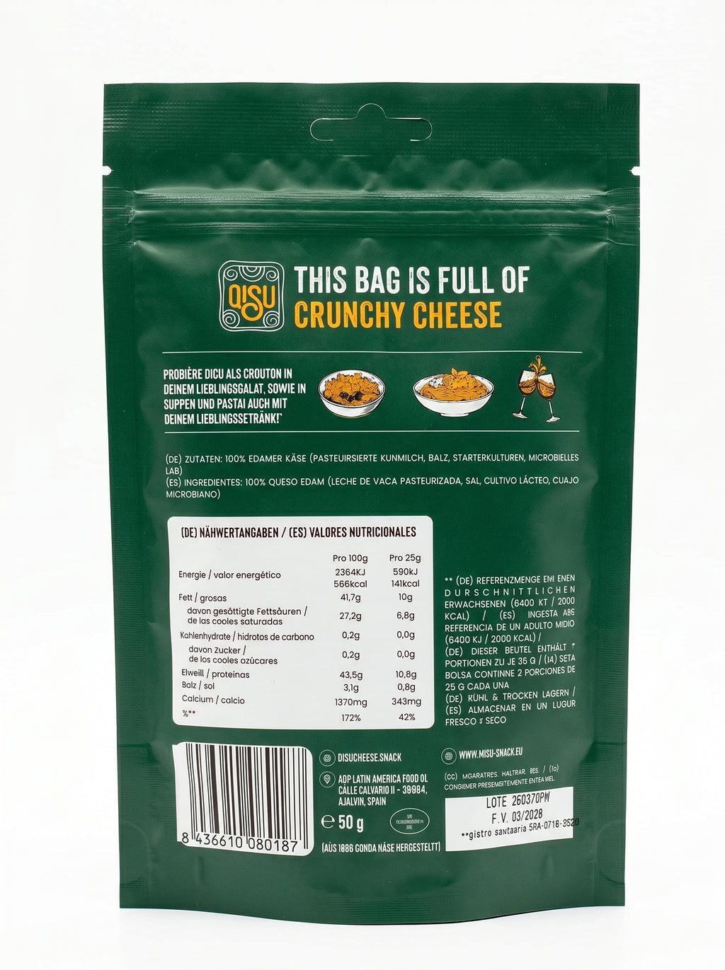 QISU Crunchy Dried Cheese – Snack de Queso Quesillo Crujiente (50 g)