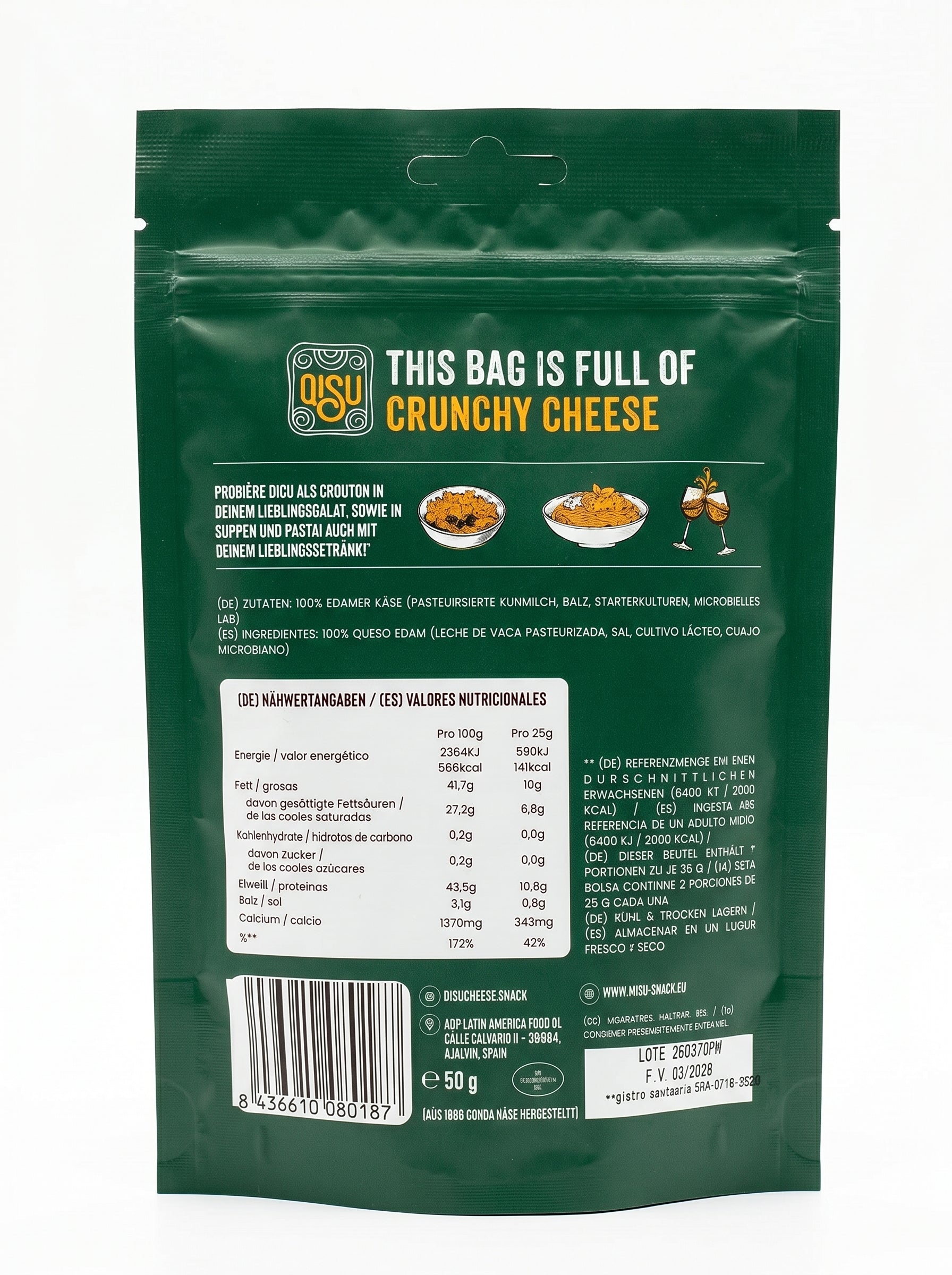 QISU Crunchy Dried Cheese – Snack de Queso Quesillo Crujiente (50 g)